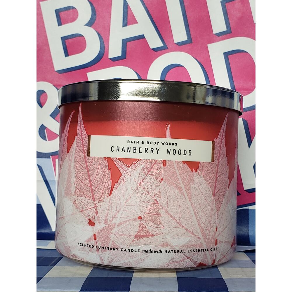BBW Cranberry Woods Large 3 Wick Candle Light Up Jar Home Fragrance Decor